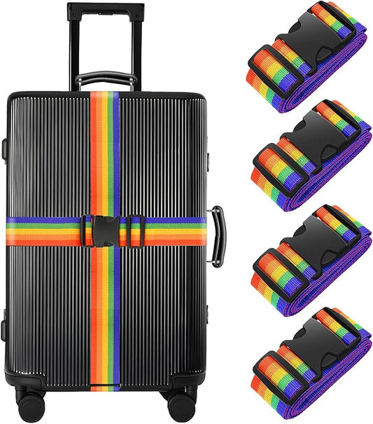 BILIONE 4 Pack Luggage Straps 79" Long Belts Keep Suitcase Secure While Traveling, TSA Approved Add a Bag Premium Accessory for Travel Bag Closure (4 Pcs Rainbow)