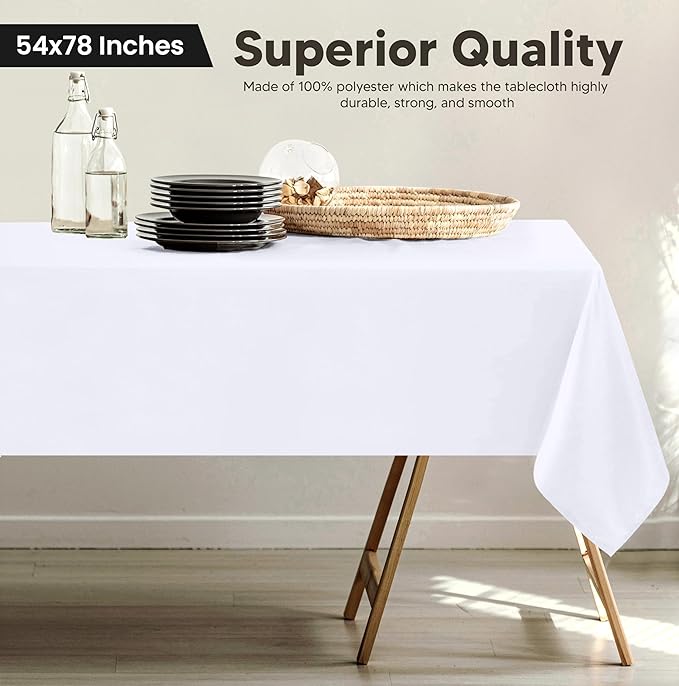 Utopia Kitchen Rectangle Table Cloth 2 Pack (54x78 Inches, White), Machine Washable Polyester Table Cover for Dining, Buffet Parties, Picnics, Events, Weddings and Restaurants