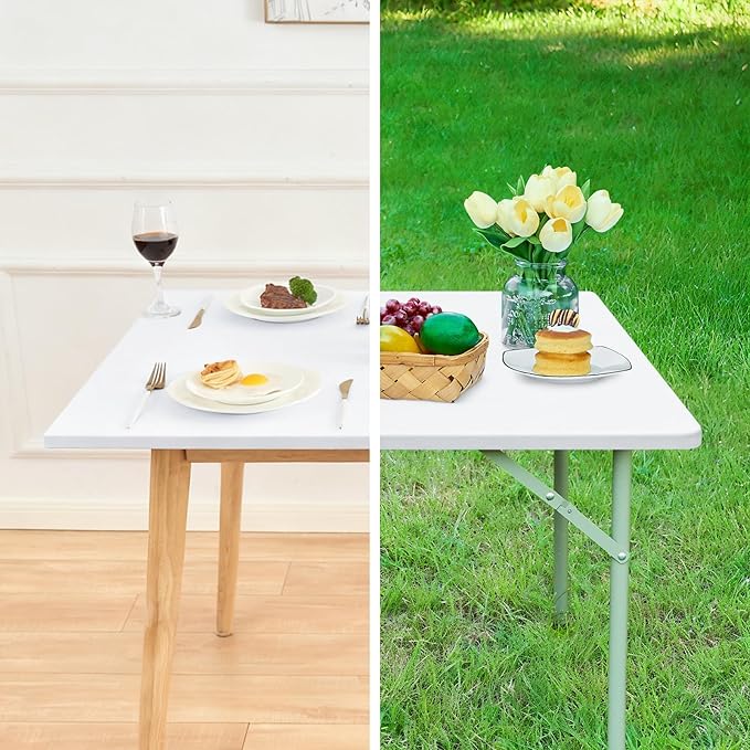 Fitted Rectangle Tablecloth 20 x 30 Inch Elastic Table Cloth for 2.5ft Table, Stretch Spandex Tables Cover White Washable Polyester Tables Top Cap Cover for Dining Picnic Camping Indoor and Outdoor