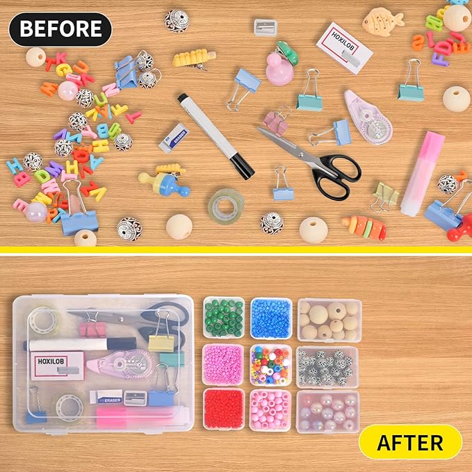 46Pcs Bead Organizer Set, Premium Small and Medium Clear Plastic Storage Boxes for Jewelry Making Crafts Screws Seeds DIY Bracelets Diamond Small Parts, Stackable Containers with Hinged Lid and Labels