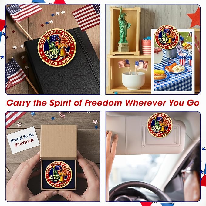 FLAGWIX America 250th Anniversary Car Visor Clip for Patriotic Christmas Decorations - 1776-2026 Metal Visor Clips for Cars 3in - United States 250 Anniversary Car Accessories, Veterans Day Gifts