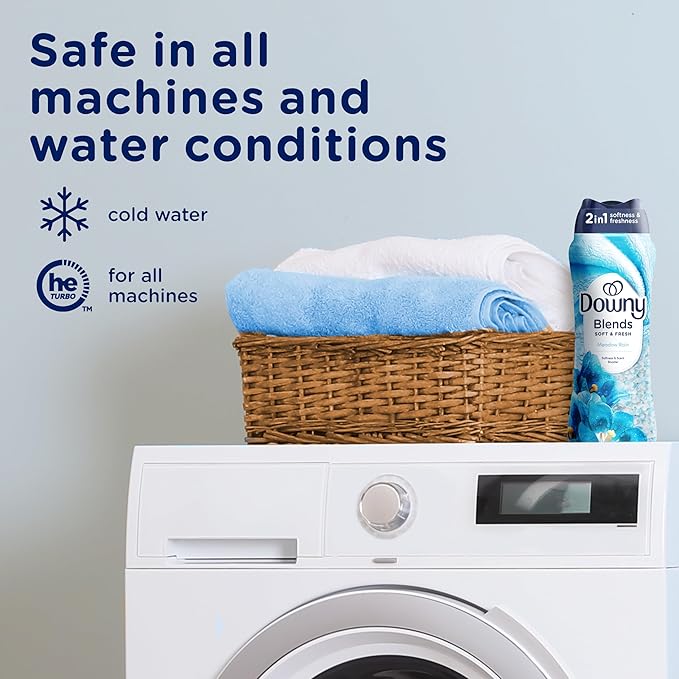 Downy Blends In Wash Laundry Scent Booster Beads, Meadow Rain Scent, 24.5 OZ, Fabric Softener Beads And Freshness (Pack of 4)