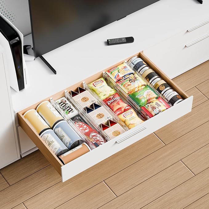 Yieach 4 Pack 3.2 Inch Shallow Acrylic Drawer Dividers for Clothes -Expandable from 15-21''- Adjustable Drawer Dividers for Baby Clothing,Sock,Underwear,Clear in Drawer Separators for Dresser,Kitchen