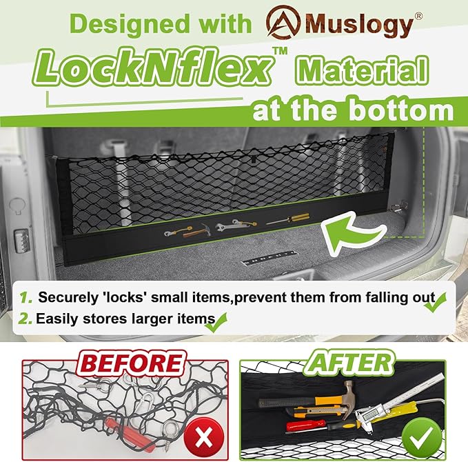 Muslogy Envelope Style Trunk Cargo Net Compatible with 2020-2024 2025 Ford Explorer Accessories Custom Fit Trunk Organizer Upgraded Mesh Storage Luggage Net with Metal Hooks