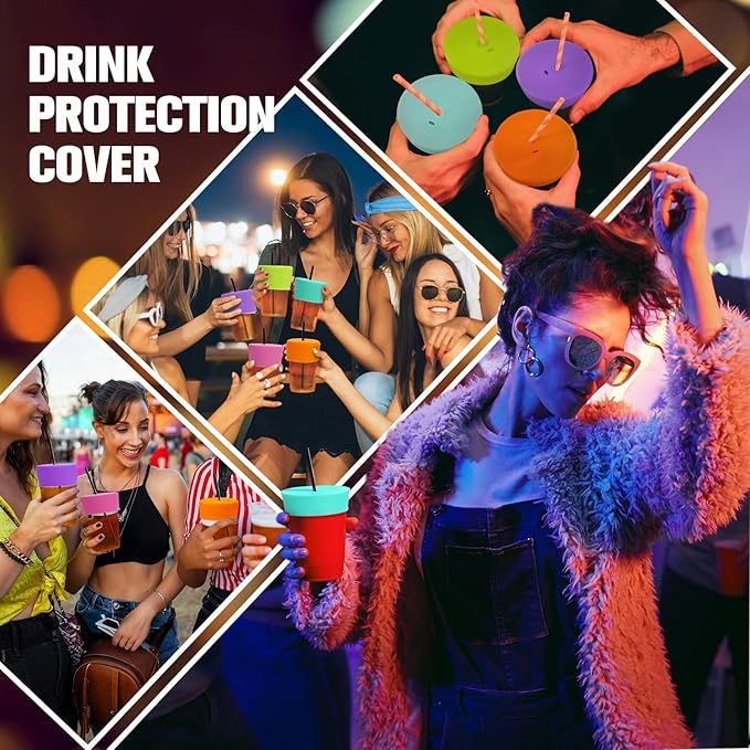 Drink Protection Cover | 100% Silicone and Reusable, Perfect for Parties, Bars or Clubs, Fits All Cup Sizes | Stop Worrying About Beverage Safety (6 Colors)