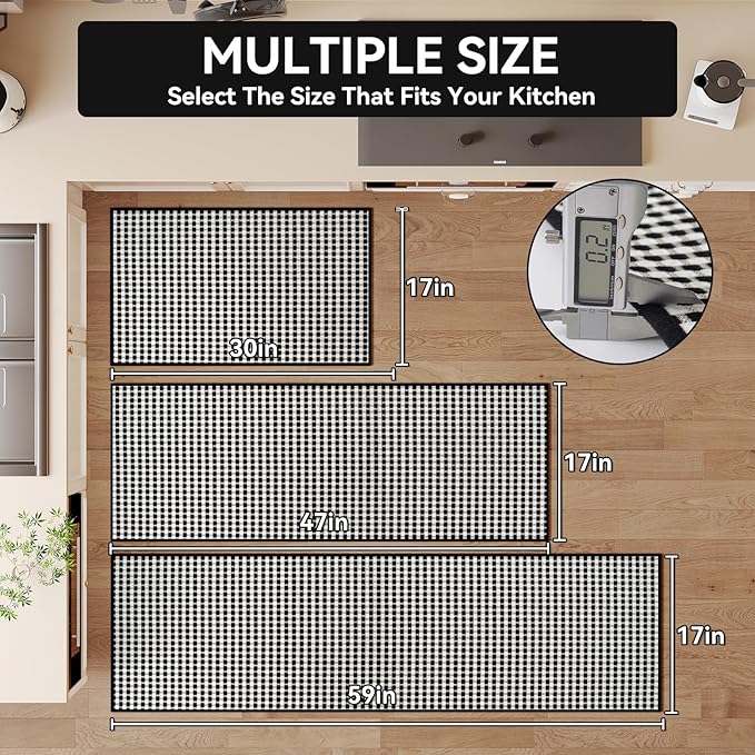 YDKGL Kitchen Mat Kitchen Rugs Sets of 2 PCS Non Slip Washable, Super Absorbent Soft Braided Kitchen Mats for Floor, Rubber Backing Comfort Standing Kitchen Sink Mat Runner Rug, Black 17"x28"+17"x59"