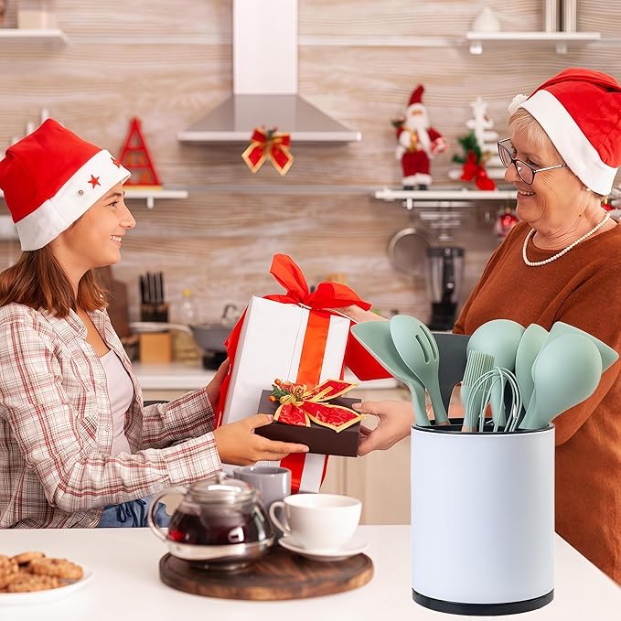 Utensil Holder,Large 360°Rotating Kitchen Utensil Holder For Counter,Cooking Silverware Organizer Stainless Steel Caddy Flatware Spoon Spatula Tool Cutlery Container