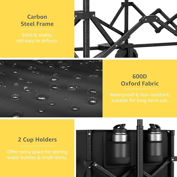 Collapsible Wagon with Wheels, Portable Wagons Carts Foldable, Folding Wagon Cart for Groceries, Sports Garden Shopping Utility Wagon