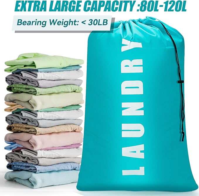 Isink Laundry Bag, 2 Pack Travel Laundry Bags for Dirty Clothes, Large Laundry Bags for Camping & Traveling, Dirty Clothes Travel Bag, 24" x 36" (Cyan + Gray)