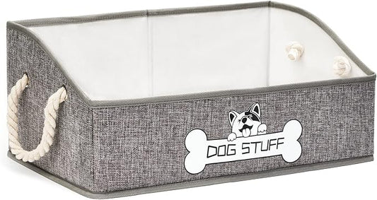 Collapsible Fabric Dog Toy Box and Storage Bin With Handle - Trapezoid Basket Chest Organizer for Pet Toys, Blankets and Accessories