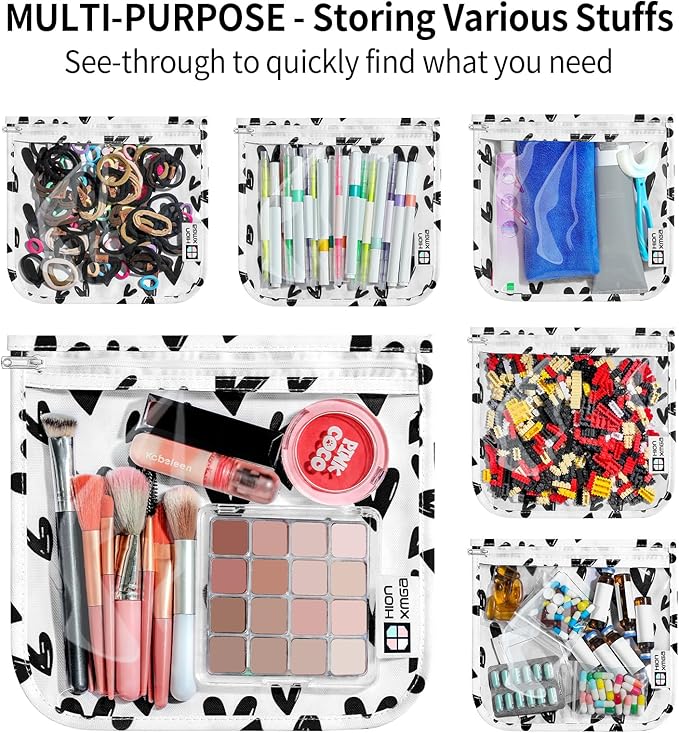 TSA Approved Toiletry Bag, Set of 3 Clear Travel Toiletry Bag Quart Size Zipper Travel Pouch, Waterproof Makeup Cosmetic Bag for Women Men Kids Toiletries Carry on, Hearts Large