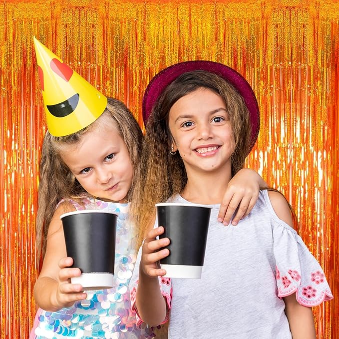 10 Pack Orange Backdrop Curtain 3.2ft x 8.2ft Metallic Tinsel Foil Fringe Curtains Photo Booth Background for Birthday Party Decoration Baby Shower Engagement Wedding Christmas Decoration