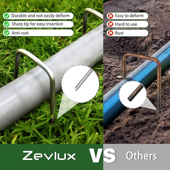zevlux Landscape Staples 6 inch 50 Pack Galvanized Garden Stakes, 12 Gauge Heavy Duty Garden Pins for Fences, Lawns, Weed Barriers and Landscape Fabrics, Irrigation Hose,Yard Lawn, Landscape Fabric.