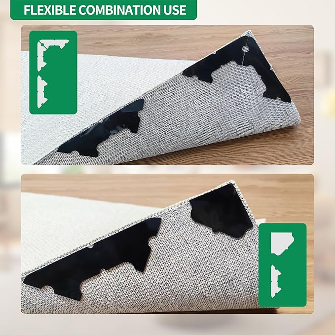 FLUOTINE 48 PCS Carpet Tape,Non Slip Carpet Pads for Area Rugs on Hardwood Floors,Laminate,Tile,LVP Floors,Reusable and Removable Rug Corner Pads with No Residue