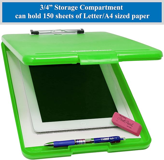 Think2Master [3 Pack] Green Plastic Storage Clipboard. | 25% Heavier & Sturdier| Heavy Duty and Won’t Flex Like Other Brands (Compare The Weight). Storage Compartment Holds 150 Letter Sized Paper.