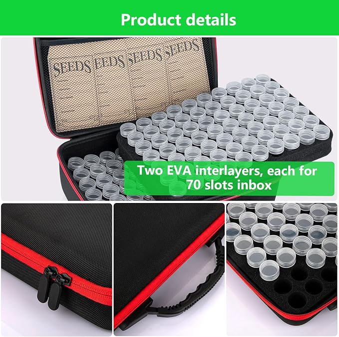 140 Slots Seed Organizer Storage Box with 20PCS Seed Envelopes, Premium Seed Containers for Various Sizes Vegetable and Flower Garden Seeds, Gardening Seed Keeper Set with Useful Accessories (Orange)