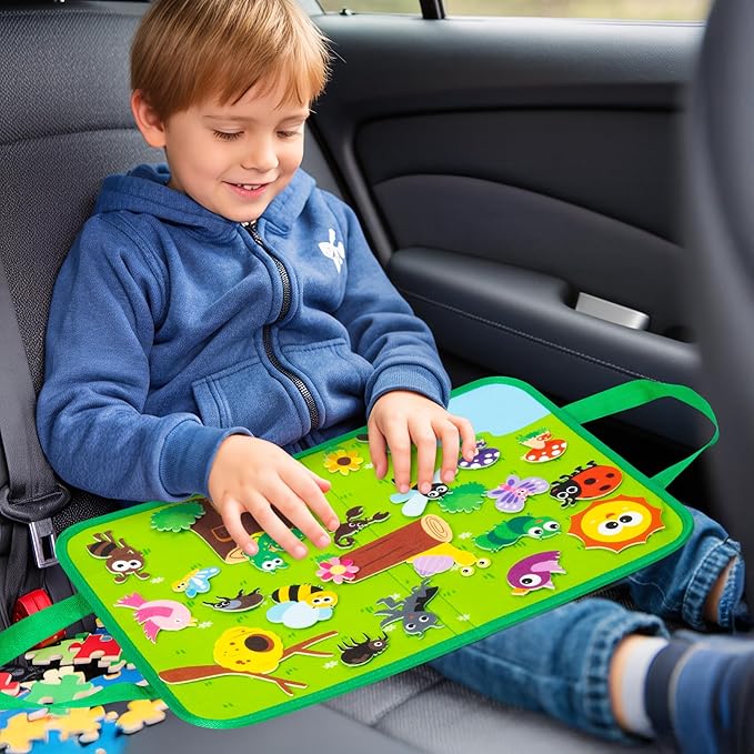 WATINC Travel Felt Board Story Set - 25PCS Portable Felt Board Educational Birthday Gift for Boys & Girls, Themed Storytelling Preschool Early Learning Interactive Play Kit for Toddlers (Insect)