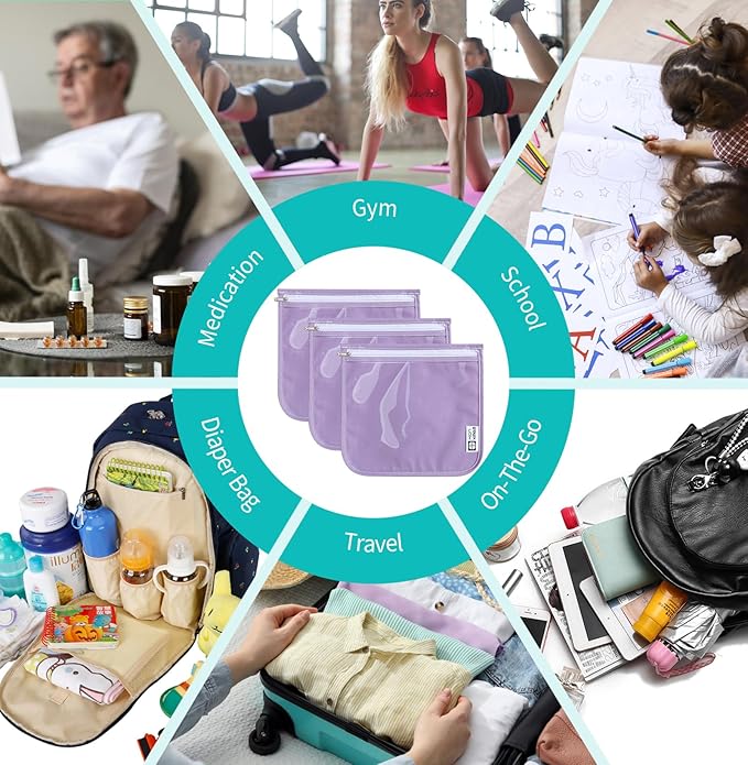 TSA Approved Toiletry Bag, Set of 3 Clear Travel Toiletry Bag Quart Size Zipper Travel Pouch, Waterproof Makeup Cosmetic Bag for Women Men Kids Toiletries Carry on, Purple Large