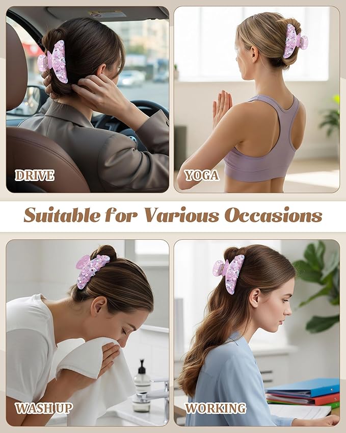 3PCS Acrylic Flower Hair Claw Clips - 2 Styles Durable Medium Small Claw Clips for Women, Strong Hold Cute Non Slip Stylish Accessories Decroation Buns for Thick Thin Hair (Purple)