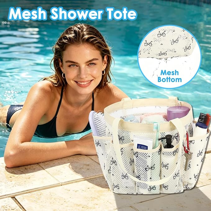 Fammart Mesh Shower Caddy Portable for College Dorm Room Essentials, 8-Pocket Large Shower Basket Tote Bag with 2 Handles for Toiletry, Bathroom, Beach, Camp, Gym