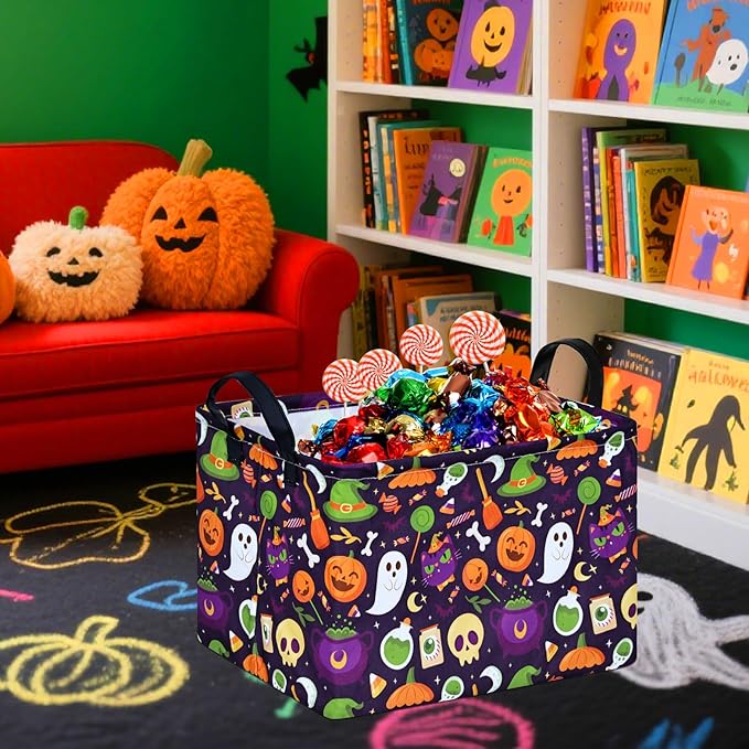 KUNRO Pumpkin Pattern Storage Basket Gift Shelf Basket Storage Bin, Nursery Basket Organizer Box for With Handles for Room Deco
