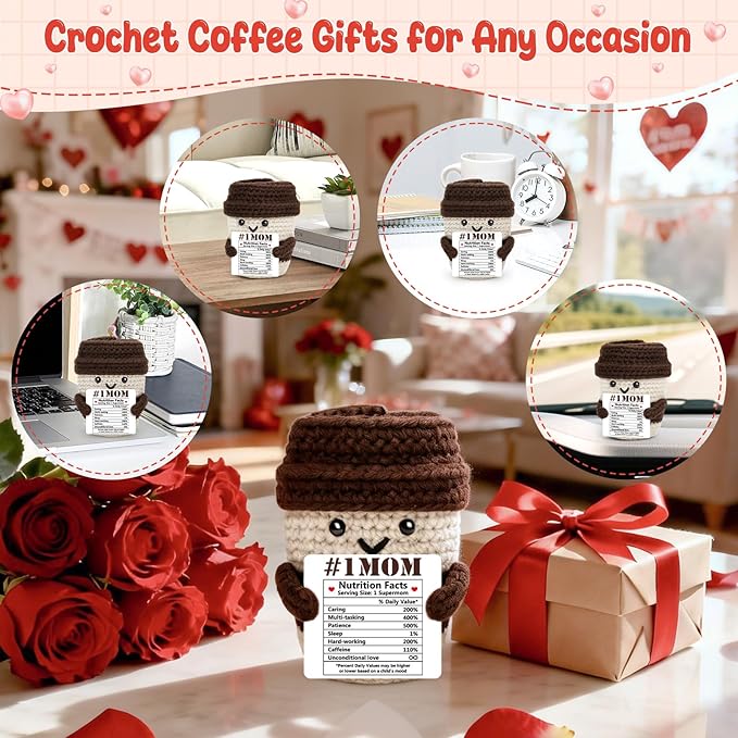Agantree art Mom Gifts from Daughter Son Mom Gifts for Birthday Bonus Step Moms Mother Handmade Crochet Coffee Nutrition Fact Funny Mug I Love You Birthday Cute Stuff Small Decor