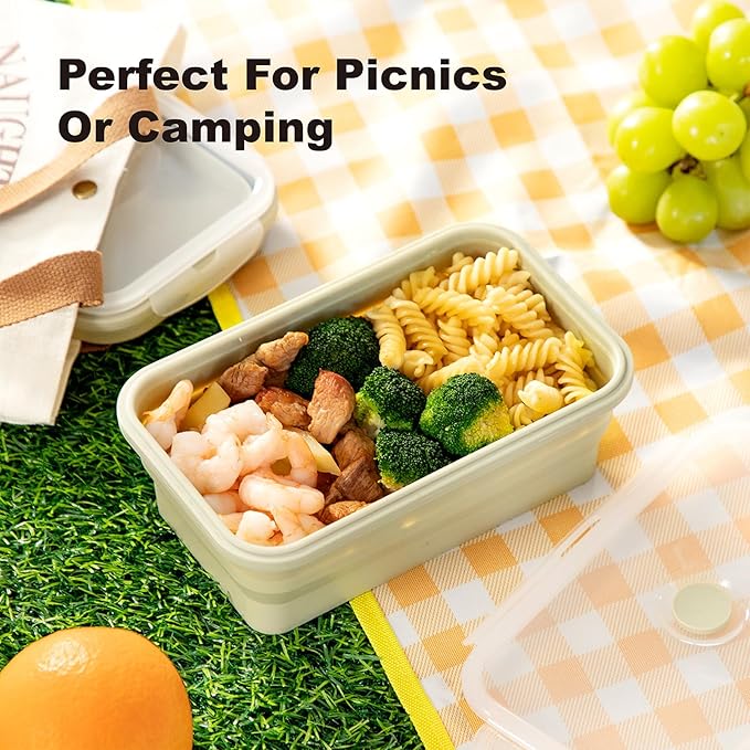 Large Collapsible Food Containers with Lids for Camping & Travel | Leak-Proof Silicone Storage Bowls, 2000ml/1200ml/800ml, Dishwasher, Microwave Freezer Safe, Set of 3