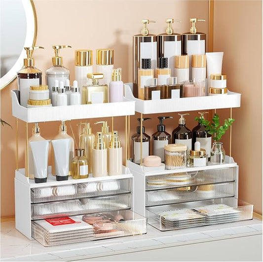 2 Sets Makeup Organizer - 5 Tier Bathroom Organizers and Storage, Versatile Perfume Vanity Organizer, Ideal for Cosmetic, Large Skincare, Face Mask, Office Supplies, Clear