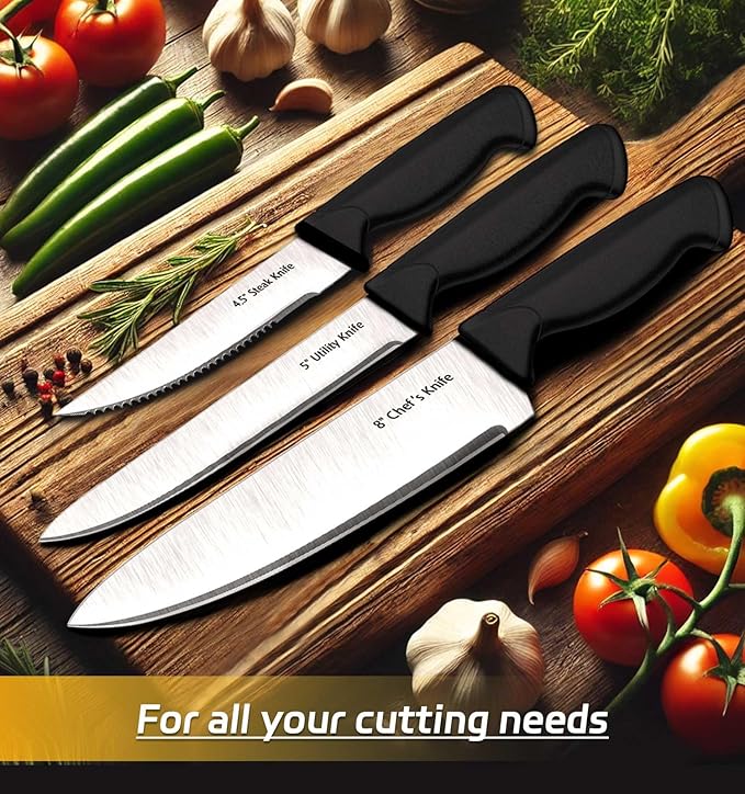 Knife Set, 14-Piece Kitchen Knife Set, German High Carbon Stainless Steel, Durable Knife Block, Black