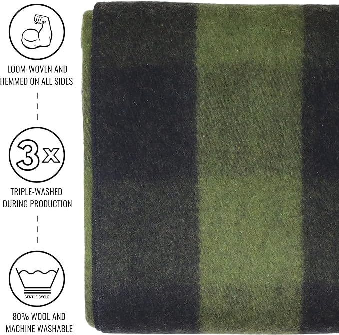 Arcturus Military Wool Blanket - Warm, Thick, Washable - Great for Outdoors, Camping, Stadium Blanket, Picnics, Travel - Car & Bushcraft Survival Kits