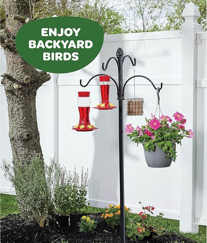 Hummingbird Feeder 20 oz. [2 Pack] Plastic Hummingbird Feeders for Outdoors - with Built-in Ant Guard - Circular Perch with 7 Feeding Ports - Wide Mouth for Easy Filling/2 Part Base for Easy Cleaning