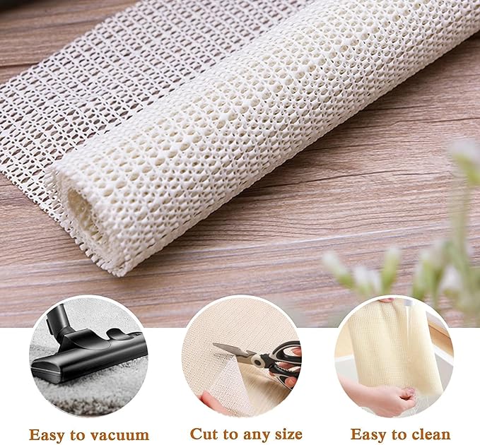 Non Slip Gripper Pad for Hardwood Floors, Area Rug Pads for Tile Floor, Under Carpet Anti Skid Mat, Keep Your Rug Safe in Place, Can be Cut to Any Size (White, 79x55inch)