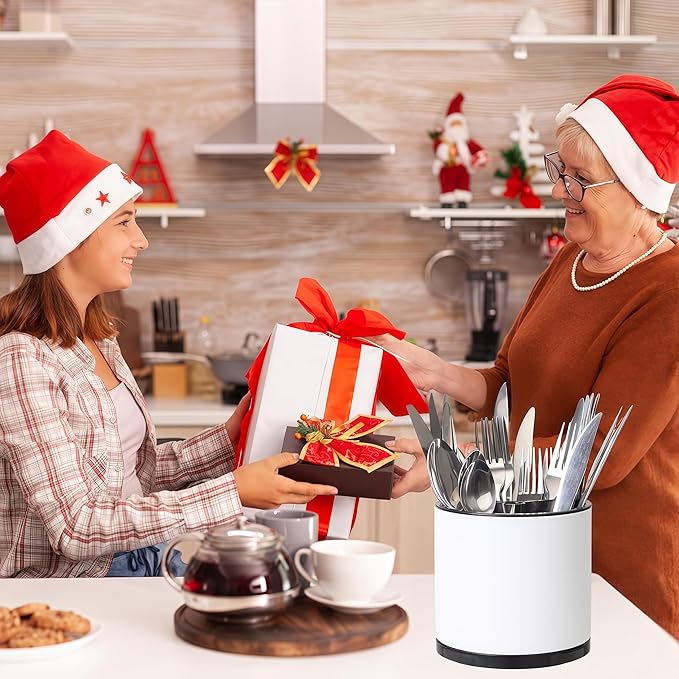 Utensil Holder,360°Rotating Kitchen Utensil Holder For Counter,Cooking Silverware Organizer Stainless Steel Caddy Flatware Spoon Spatula Tool Cutlery Container
