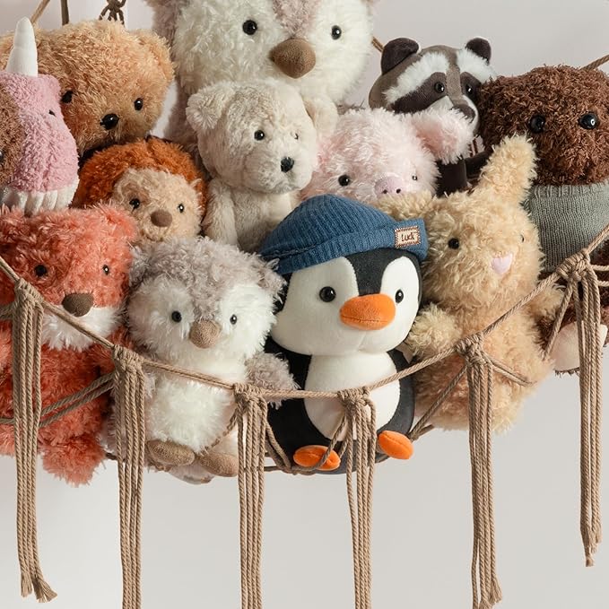 Stuffed Animal Storage Hammock or Net Corner - Large Toy Hammock Net for Stuffed Animals Room Decor - Cute Stuff Animal Organizer Plush Holder - Kids Baby Nursery Essentials Wall Bedroom Home Decor