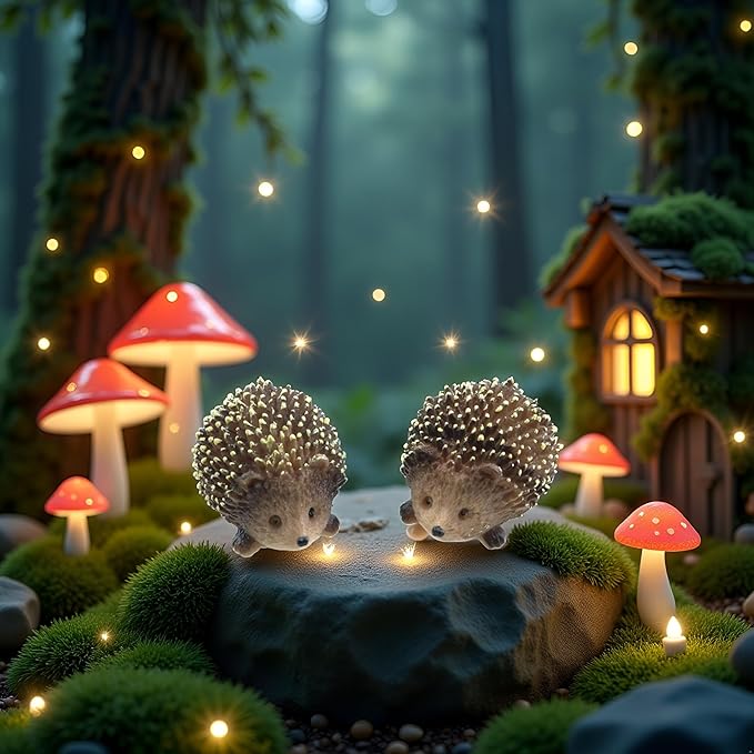 2Pcs Mini Hedgehog Resin Figurines,Lively Animal Statues for Fairy Gardens, Bonsai and Plant Pots,Micro Landscape Decor, Miniature Wild Sculptures for DIY Craft and Home Decor