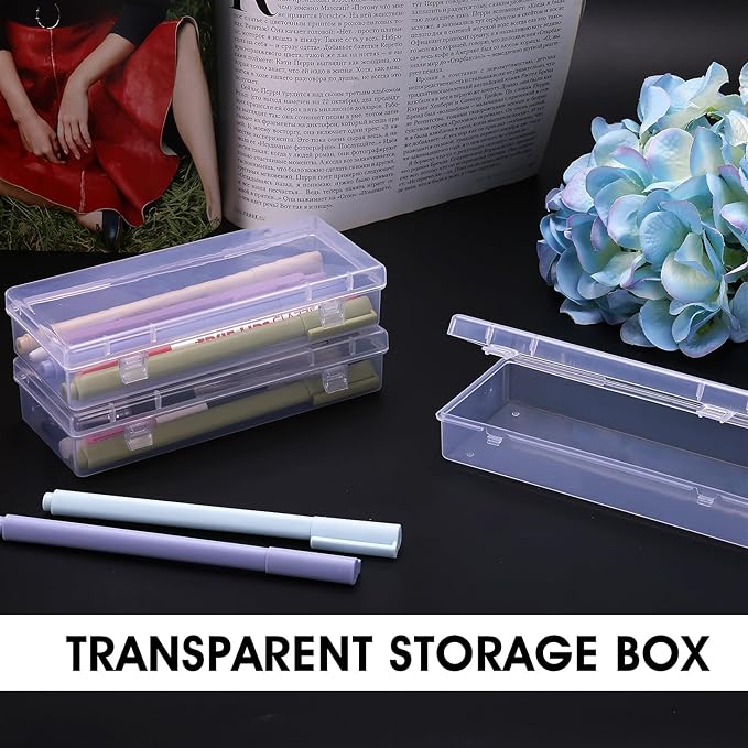 6 Inch Plastic Storage Boxes, 3 Pcs Rectangular Small Storage Containers with Hinged Lids Clear Storage Organizer Box for Small Items Art Craft Jewelry Accessories, 6.1 × 2.5 × 1.2 inches