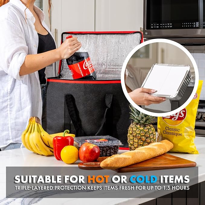 Carrywell Insulated Reusable Grocery Bags, Catering and Delivery Bag For Hot and Cold Food, Collapsible Thermal Tote For Doordash, Not-Made In China