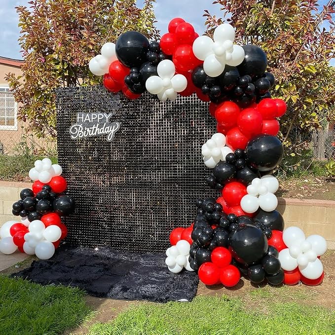 EICUECUE Red and Black White Balloons Garland Arch Kit 200Pcs - 5 10 12 18 inch Different Size Balloons for Graduation Birthday Anniversary Racing Car Poker Card Theme Party Decorations