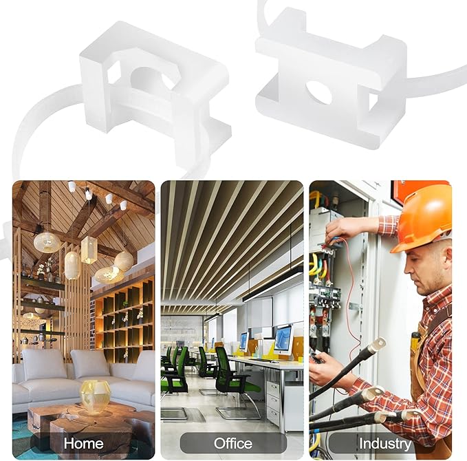 100 Pcs Cable Zip Tie Saddle Type Mounts Base with 8" Cable Ties Tapping Screw, Wire Cable Clips Organizer Holders Clamps White