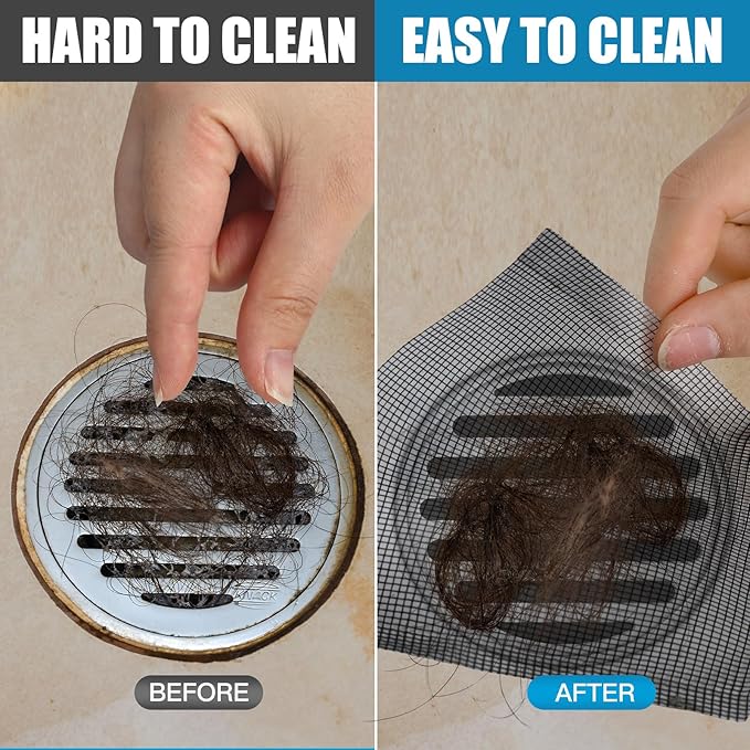 1 Pack 4 Inch x 33 ft Linear Shower Drain Hair Catcher Screen Disposable Adhesive Cutable Mesh Shower Drain Cover Stickers for Linear DIY Floor with Removal Tool for Bathroom Kitchen Bathtub