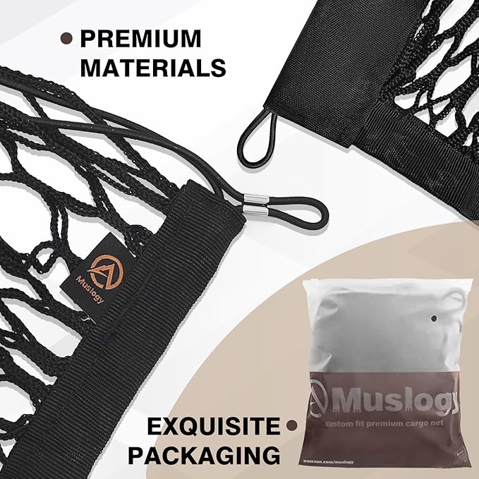 Muslogy Envelope Style Trunk Cargo Net Compatible with 2015-2020 Chevy Tahoe, GMC Yukon, Cadillac Escalade Accessories Upgraded Mesh Storage Luggage Net with Metal Hooks