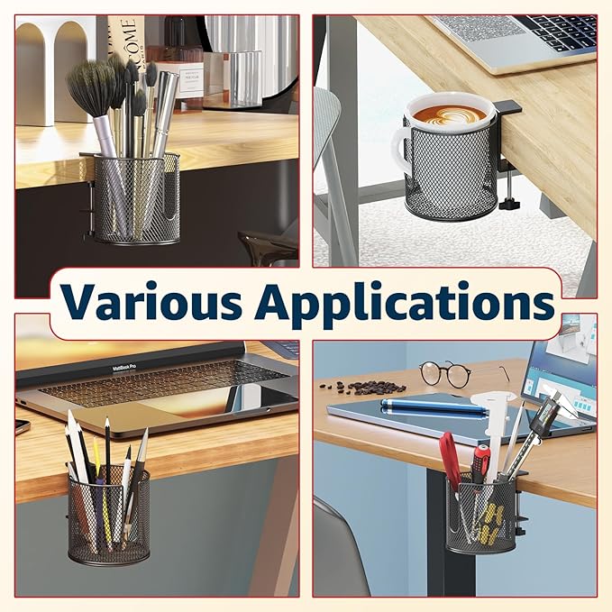 Large Desk Cup Holder, Fully Covered Anti-Spill Clip on Table Cup Holder, Office Gaming PC Desk Accessories, can Hold Universal Cup, Bottles, Mugs, Cans, Tumblers, 3.95" Inner Diameter(1 Pack Black)