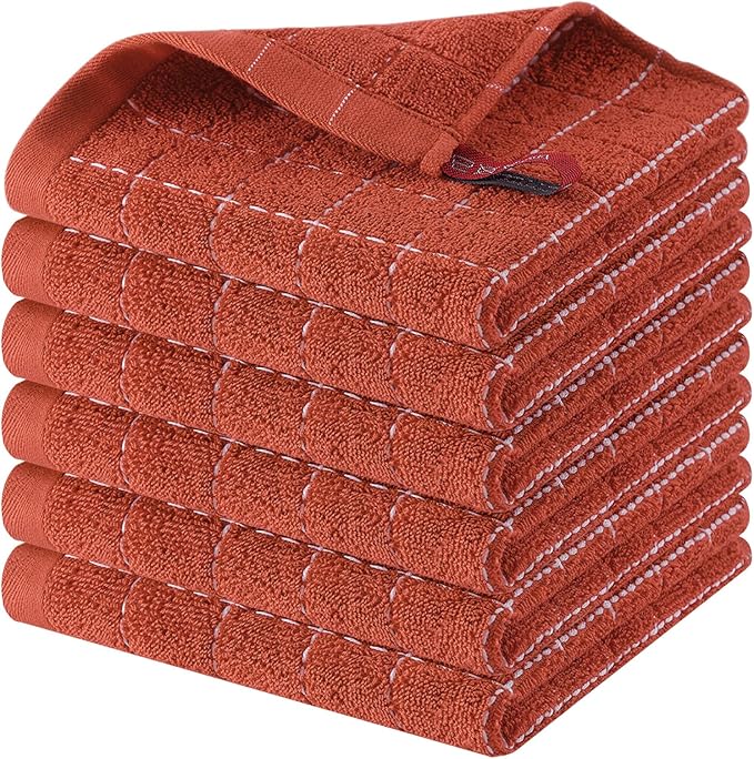 Homaxy 100% Cotton Terry Kitchen Dish Cloths, Ultra Soft and Absorbent Dish Towels for Kitchen, Suitable for Drying and Washing Dishes, 6 Pack, 12 x 12 Inches, Rust