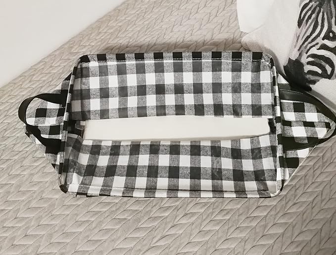 KUNRO Rectang Storage Basket Gift Shelf Basket Storage Bin, Nursery Basket Organizer Box for With Handles for Room Deco(Black grid)