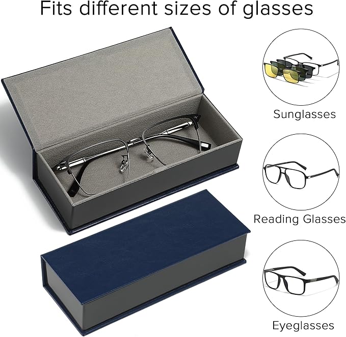 2Pack Leather Glasses Case for Women Men Book-like Hard Shell Eyeglass Bag With Carrying Strap Soft Sunglasses Pouch