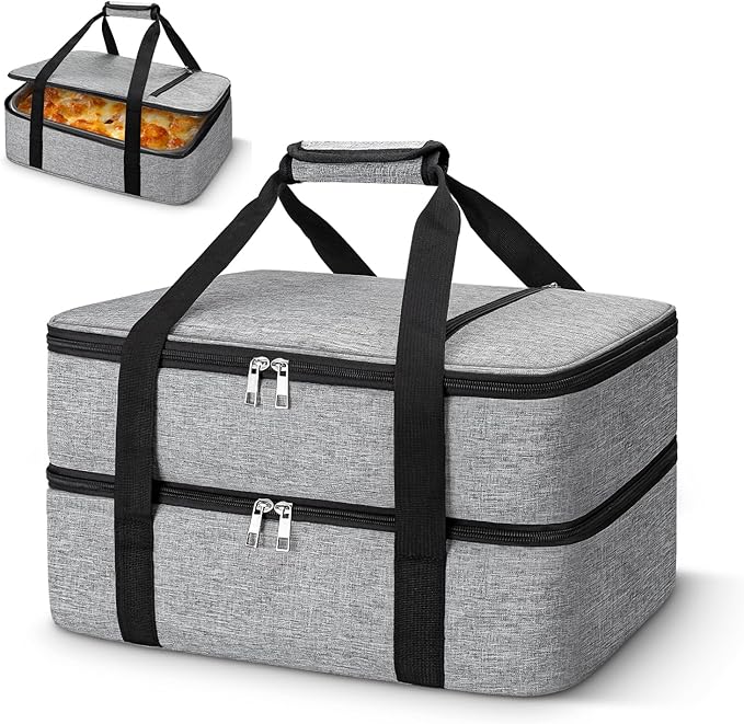 Coobiiya Double Decker Insulated Casserole Carrier – Portable Tote for Hot or Cold Food, Warmer & Cooler Bag Lunch Bag, Fits 9" x 13" Baking Dish, Ideal for Potluck Parties
