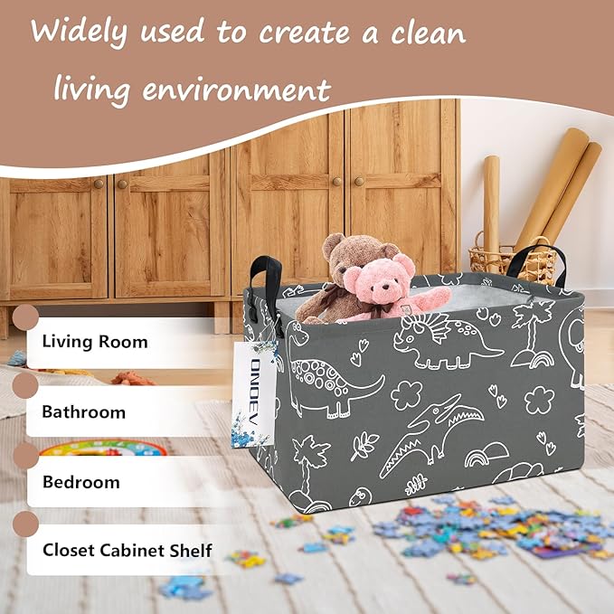 Rectangular Dinosaur Basket Waterproof Storage Bin Gift Box Children's Toy Organizer Box Room Decoration Basket(Gray Line Dinosaur)