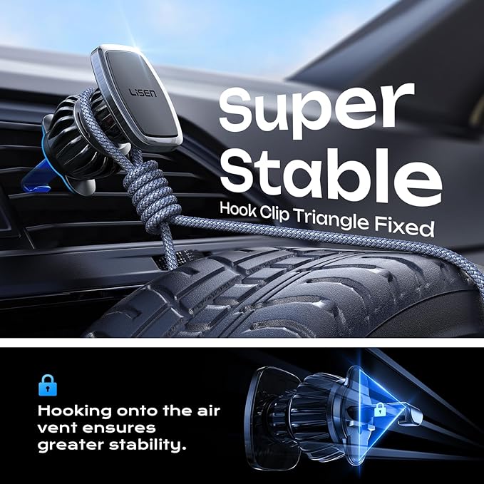 LISEN Magnetic Phone Holder for Car, Upgraded Clip + Ultra 6 Strong Magnets, Phone Magnets for Back of Cell Phone, Soporte de Telefono para carro, Gifts for Women Men, Car Accessories