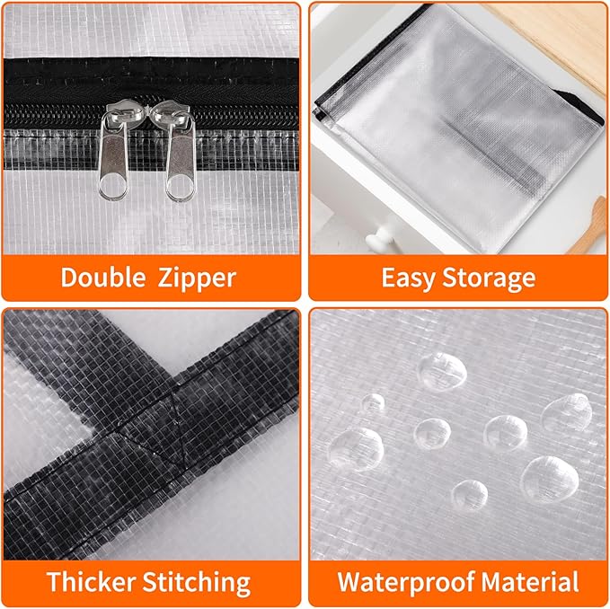 4 Pack Long Clear Storage Bags for Comforter, Clothes & Bedding, Plastic Blanket Storage with Zipper and Handle, Moving Bags, Closet Organizer and Under-Bed Storage (90L, 39.4"*7.1"*19.7")