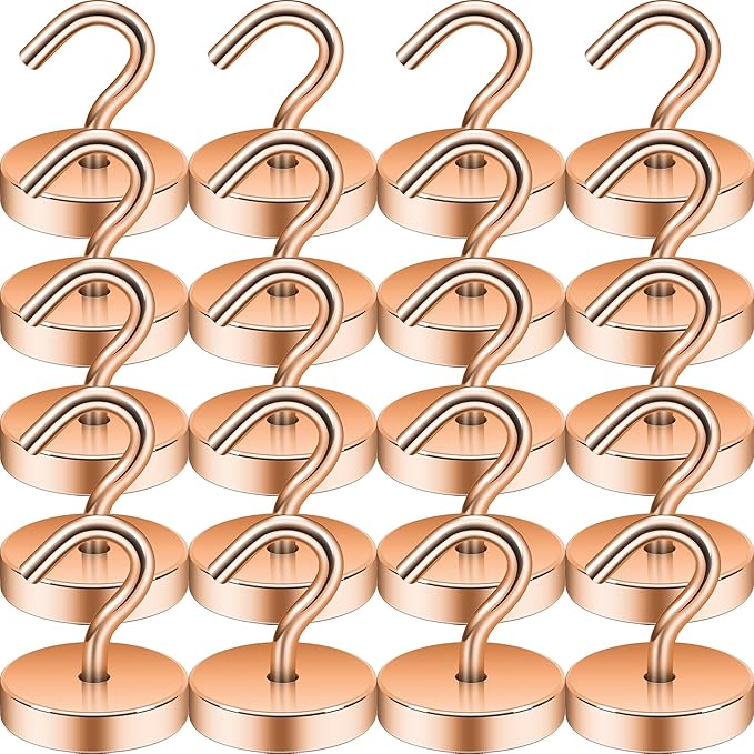 Neosmuk Magnetic Hooks, Cruise Ship Essentials, 120lb+ Heavy Duty Magnetic Hooks for Cruise Cabins, Refrigerator, Grill, Hanging, and Travel | Extra Strong Must-Haves Magnet Hook,Bronze,Pack of 20